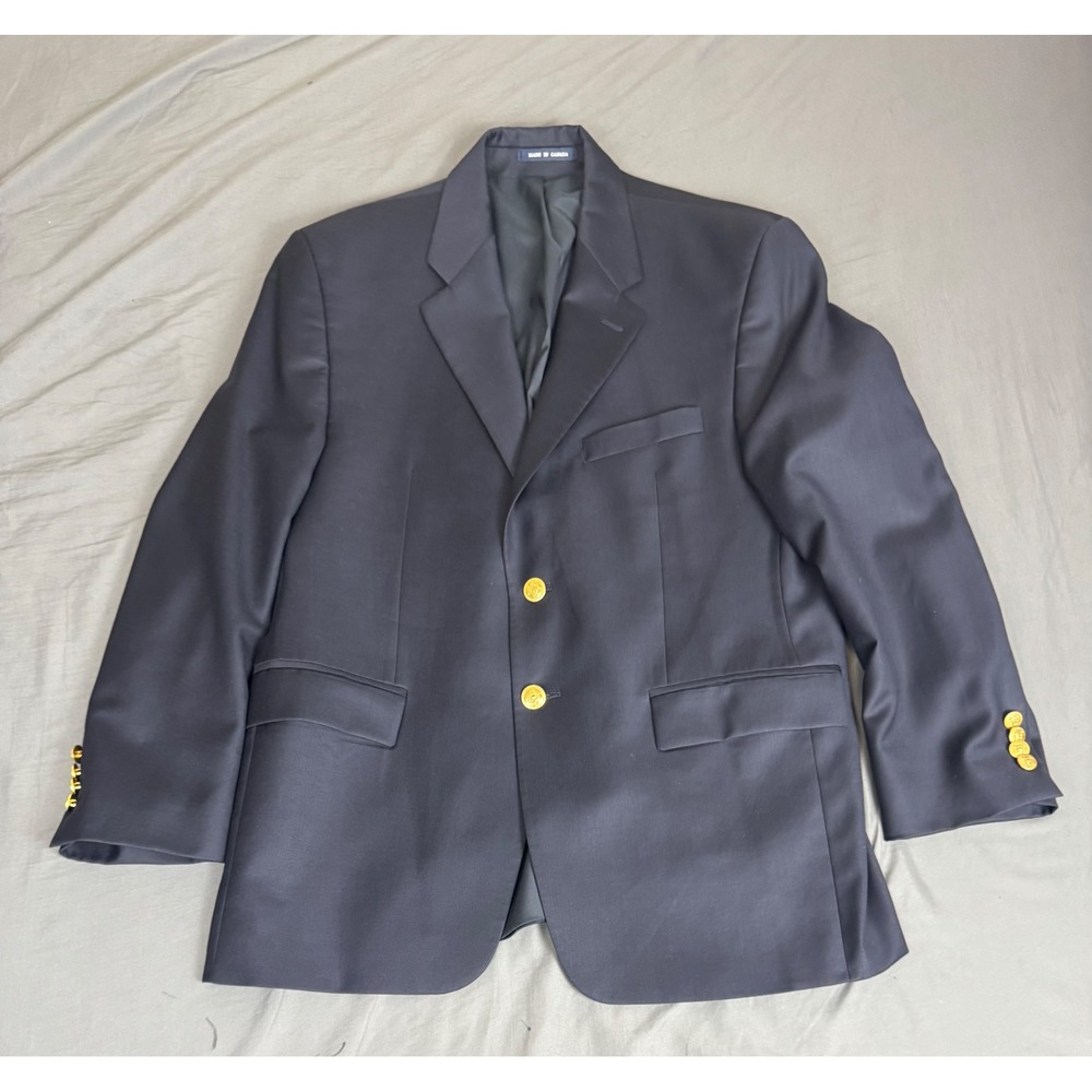 Vtg Lauren Ralph Lauren Mens Wool Blazer Navy Blue Gold Crest Buttons 42R Canada